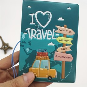 Resim Sevimli Karikatür Temalı Pasaport Kılıfı - Vintage Tarzı, Dayanıklı PU Malzeme PVC Astarlı, Taşınabilir Kart & Bilet Düzenleyici, Seyahat Tutkunları İçin İdeal 