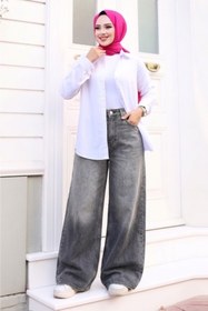 Resim Tesettür Diyarı Kadın Retro Baggy Kot Pantolon- Siyah Gri 
