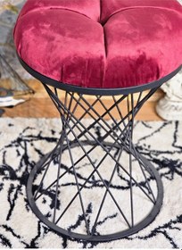 Resim Zafir Yuvarlak Siyah Boyalı Bordo Puf Oturak - Bench - Ayak Ucu Oturak - Tabure - Makyaj Oturak Bordo 