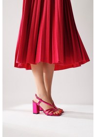 Resim Sinda Fuşya İnce Bantlı Topuklu Sandalet 001 