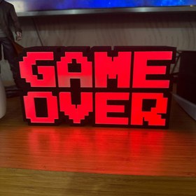 Resim Konsol İstasyonu GAME OVER LED Dekoratif Işıklı Masa Lambası - USB & Pilli - Oyun Odası Dekor - Kırmızı Işık 