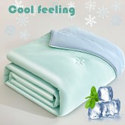 Resim 1 adet Soğutucu Yazlık Yorgan - Çift Taraflı Buz-Yumuşak Polyester Battaniye, Çiçek Desenli, Açık Mavi ve Beyaz Tasarım, Şekerleme için Mükemmel, Yatak Örtüsü ve Çok Amaçlı Kullanım İçin Uygun 