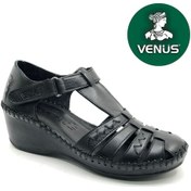 Resim Venüs Miqula Hakiki Deri Comfort Ortopedik Kadın Sandalet Siyah 
