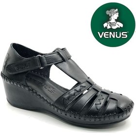 Resim Venüs Miqula Hakiki Deri Comfort Ortopedik Kadın Sandalet Siyah 