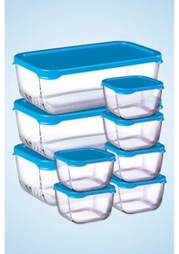Resim 9 Parça Snowbox Mavi Kapaklı Saklama Kabı Takımı / 3 Büyük + 6 Küçük / Özel Set 