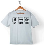 Resim Kendim Seçtim Eat Sleep Farm Yemek Uyku Çalışmak Çiftçilik Çocuk T-Shirt 