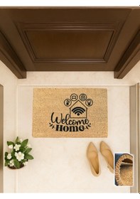 Resim Smart Hem 40x60 Cm, Welcome Yazılı Kapı Önü Koko Paspası Karşılama Temalı, Kaymaz Taban Açık Kahverengi 