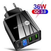 Resim Yifomall Siyah Mini 36w 3 Usb Hızlı Şarj Cihazı - Qc3.0 + Pd, Çoklu Cihaz Desteği, Küçük Avrupa Tipi Seyahat Şarj Aleti 