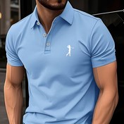 Resim Erkekler için Yeşil Polo Gömlek Beyaz Golf Oyuncusu Baskılı - Günlük, Kısa Kollu, Düzenli Kesim, Yaz Üstü Golf, Spor ve Günlük Kıyafet için, Golf Giyim | Günlük Stil | Parlak Bitiş 
