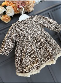 Resim Dantel Detaylı Leopar Desenli Pamuklu Kız Çocuk Bebek Elbise 001 