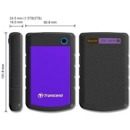 Resim Transcend Storejet 25H3 2 Tb Harici Sabit Sürücü - 2,5 Inç, USB 3.1 Gen 1, Askeri Sınıf Darbeye Dayanıklı, Anti-Şok, Mor - TS2TSJ25H3P 