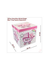 Resim Kapaklı, Katlanır Demonte Karton Kutu, 30cm - Puset & Pembe 