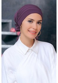 Resim Hürrem Bone Violet Pratik Hazır Geçmeli Tesettür Bone Sandy Kumaş Pileli Nerv Çok Renkli 