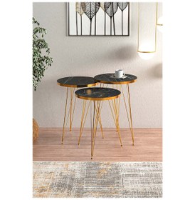 Resim Bendir Gold Metal Ayaklı Gold Detaylı Zigon Sehpa 