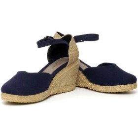 Resim Dolgu Topuk Keten Ön Arka Düz Sandalet Lacivert 