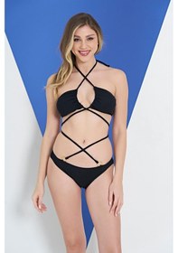 Resim Ruko Maio 2315-1 Siyah Çapraz İp Modelli Boyundan Bağlamalı Bikini 001 