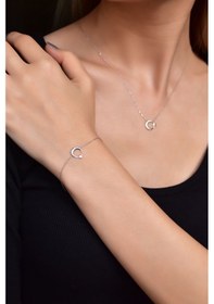 Resim Papatya Silver 925 Ayar Gümüş Rodyum Kaplama Ay Yıldız Kolye ve Bileklik Set 