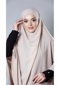 Resim Hürrem Bone Bej Pratik Hazır Geçmeli Tesettür Eşarp Medine İpeği Bağcıklı Sufle Hijab 2301 12 