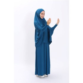 Resim Zahranur Asya Model Namaz Elbisesi - Petrol Mavi 