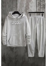Resim Uyguntarz Unisex Spooky Baskılı Eşofman Takımı Gri 