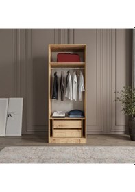 Resim Altay 2 Kapaklı 2 Çekmeceli Giyinme Dolabı Led Askılıklı Tamamı Mdf Safir Meşe 