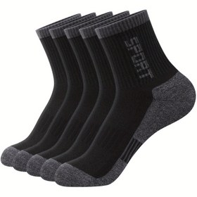 Resim 5 Çift Erkek Nefes Alabilir Orta Boy Çoraplar - Nem Emici Yumuşak Ayak Bileği Spor Çorapları, Esnek Kabartmalı Manşetli & Sportif Yazılı, Dış Aktiviteler İçin Makinede Yıkanabilir (Siyah/Beyaz), Atletik Ayakkabı, Günlük Kullanım, Rahat Kalıp 
