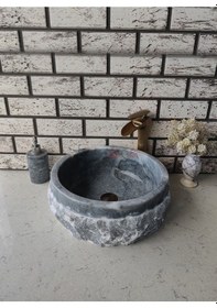 Resim Gri Patlatma Mermer Lavabo 