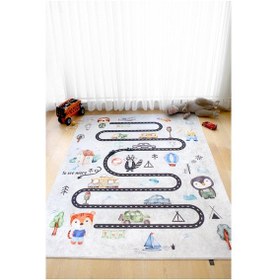 Resim Araba Yolu Oyun Matı 120x160 cm Bebek Çocuk Halısı Gri Yenidoğan Yumuşak Aktivite Etkinlik Örtüsü 