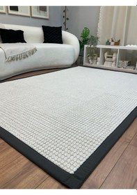 Resim Saraz Halı Kumaş Bordür Gri Bukle Antrasit Bordür Halı Salon Koridor Mutfak Çocuk Odası Halısı Kilim S267 Beyaz-antrasit Beyaz 