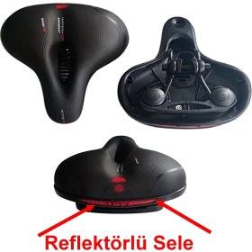 Resim Reflektörlü Sele Bisiklet Geniş Konfor Yumuşak Ortası Delikli Bisiklet Selesi Lüx Bisiklet Oturak 
