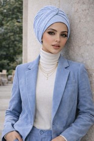 Resim Aişe tesettür Bebe Mavi Burgu Bantlı Hazır Bone 
