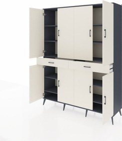 Resim Hyperion Gardrop 10 Raflı 2 Çekmeceli 8 Kapaklı 176x44x221 Antrasit-aytaşı Beyaz 