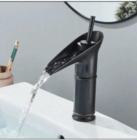 Resim İsaoğlu Yapı Siyah Lavabo Bataryası Şelale Akışlı Musluk Banyo Bataryası Siyah 
