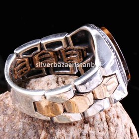Resim Tigers Eye Stone Jewelry Clock 925 Sterling Silver Men Ring - US: 8.5 / 58.5 mm / Turk: 18.5 