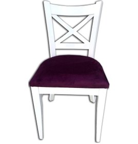 Resim Sandalye Çapraz Model Kayın Retro Ayak Babyface Kumaş Döşeme Parlak Beyaz El Yapım 