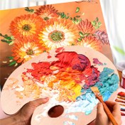 Resim 1 adet Ahşap Küçük Oval Boya Paleti Başparmak Delikli Ahşap Yağlı Boya Paleti Sanat Malzemesi için Sanatçı Paleti 20*30cm 