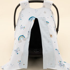 Resim Puset Örtüsü - Çift Taraflı - Bebe Mavisi Muslin - Mavi Gökkuşağı 