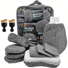 Resim 11 parça araba temizleme kiti, lastik fırçası, mikrofiber temizleme eldiveni, çizik giderme pedleri ve detaylı süngerler içerir. Her iki iç ve dış bakımı için mükemmel bir seçimdir. 