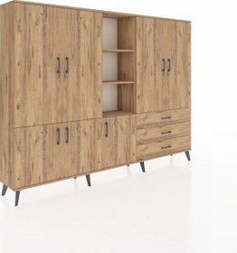 Resim Arges Dolap 11 Raflı 3 Çekmeceli 7 Kapaklı 220x30x163 Çam-çam Atlas Çam - Atlas Çam 