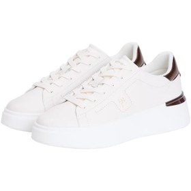 Resim Tommy Hilfiger Kadın Metalik Detaylı Platform Tabanlı Sneaker - Beyaz/Bronz 