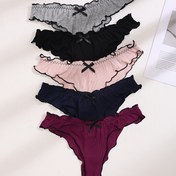 Resim Volanlı kenarlı ve fiyonklu 5'li set düşük bel kadın t-pantolon 