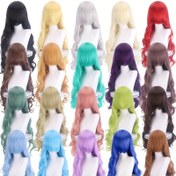 Resim Kadınlar için Yan Perçemli Isıya Dayanıklı Uzun Kıvırcık Peruk - Yüksek Sıcaklık Lif, Ayarlanabilir Kap, Cosplay & Noel Kostümü için Mükemmel - Beyaz, Kırmızı, Siyah, Altın, Kostüm Saç Parçası | Canlı Peruk | Sentetik Lif Peruk, Peruk Aksesuarları 