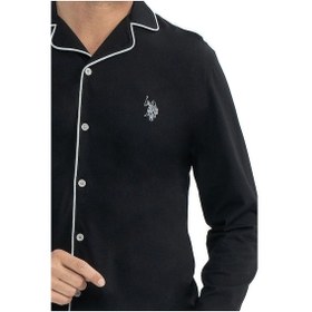 Resim U.S. Polo Assn. U.s Polo Assn. 12039 Erkek Uzun Kollu Önden Düğmeli Gömlek Pijama Takım-siyah Siyah 