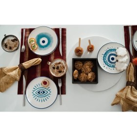 Resim Kevin Seramik 6'lı Özel Tasarım 20 cm Nazar Boncuklu Handmade Pasta Takımı 