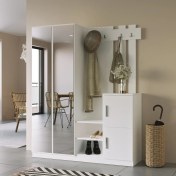 Resim L'occi Concept Wood Aynalı Askılı Kapaklı Vestiyer Portmanto Ayakkabılık Beyaz 