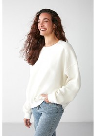 Resim Grimelange Grımelange Susana Kadın Bisiklet Yaka İçi Polarlı Oversize Fit Basic Vanilya Sweatshirt Vanilya 