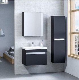 Resim Denko More 65 Cm Mdf Siyah Banyo Dolabı Takımı + Boy Dolabı Siyah 