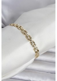 Resim Zarif Bilekler İçin Golden Metal Zirkonlu Zincir Stil Kadın Bileklik Metalik 