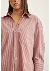 Resim Never More Çizgili Oversize Gömlek Gül Kurusu Gülkurusu 