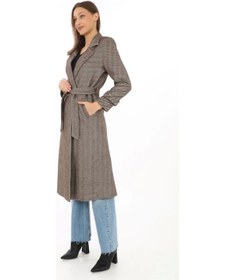 Resim Kadın Astarlı Balık Sırtı Kaşmir Kaşe Kaban - Vizon Siyah 